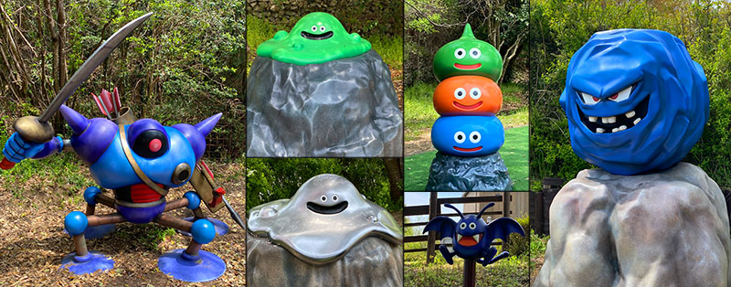 Estátuas de inimigos em Dragon Quest Island