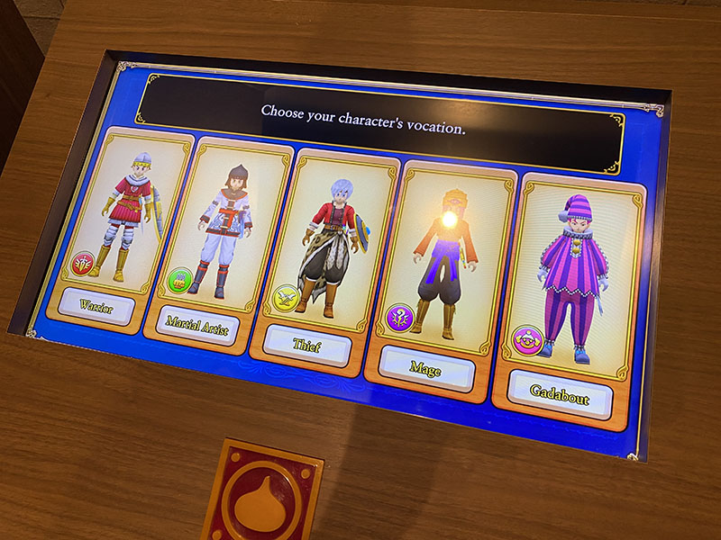A escolha de classe na tela de criação de personagem na Dragon Quest Island