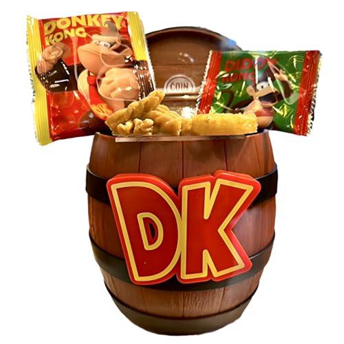 Cofrinho limitado com lanches variados em formato de barril Donkey Kong