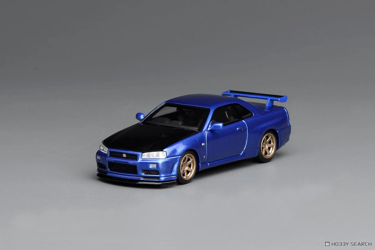 Motorhelix 1/64 Nissan Skyline GT-R (R34) V-Spec II Custom (Capô em Carbono) - Bayside Blue